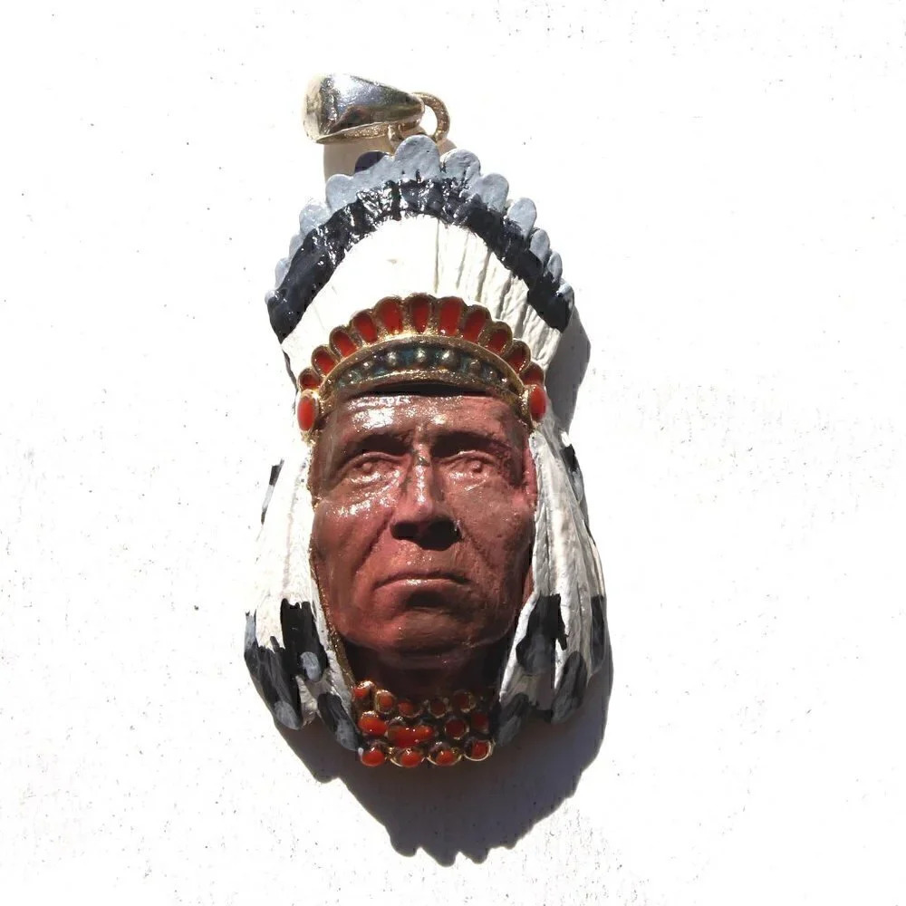 Vintage Indian Head 9.25 Sterling Silver Necklace Pendant